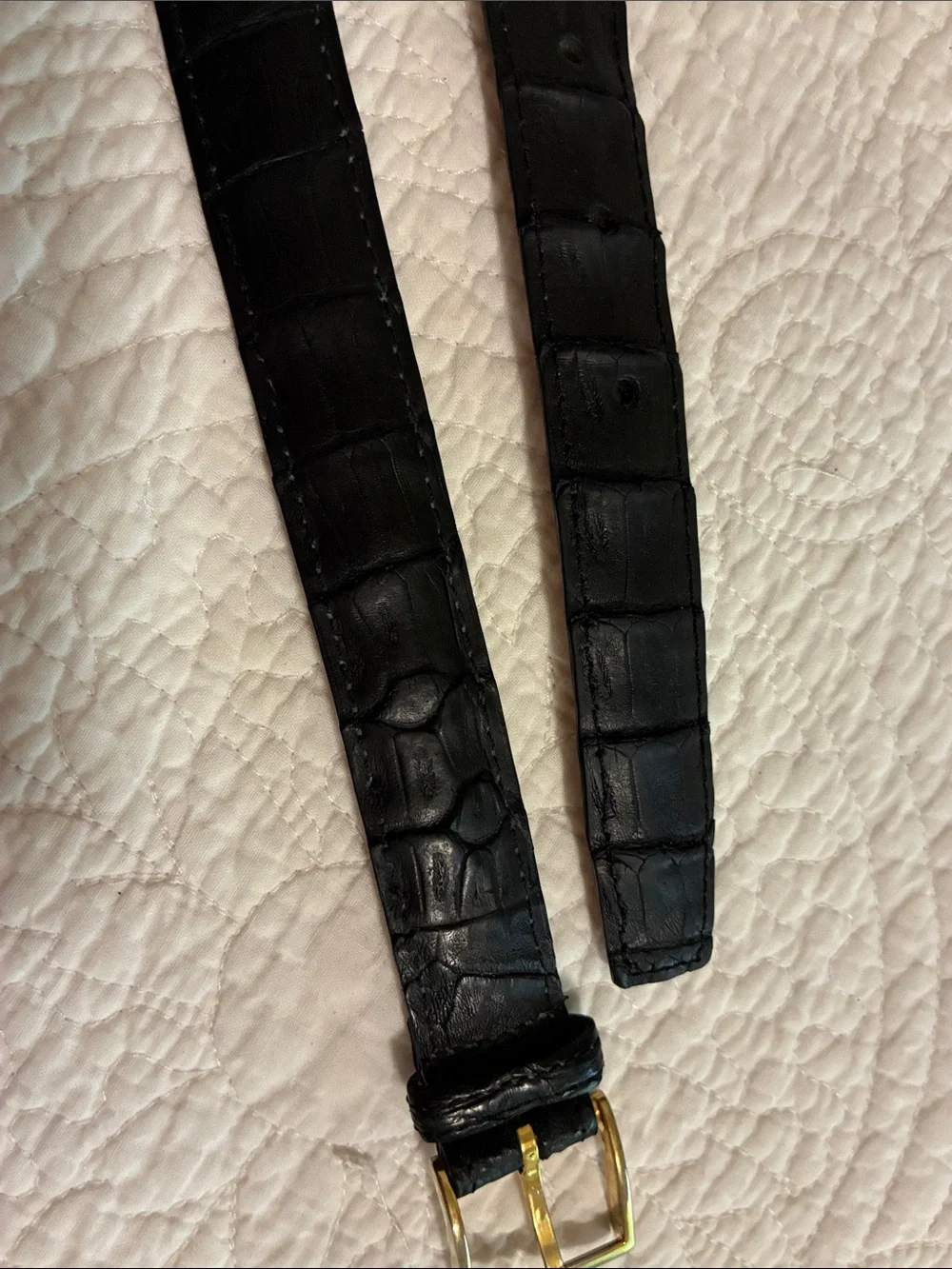 L’aiglon alligator Dress Belt with Gold Buckle, 34